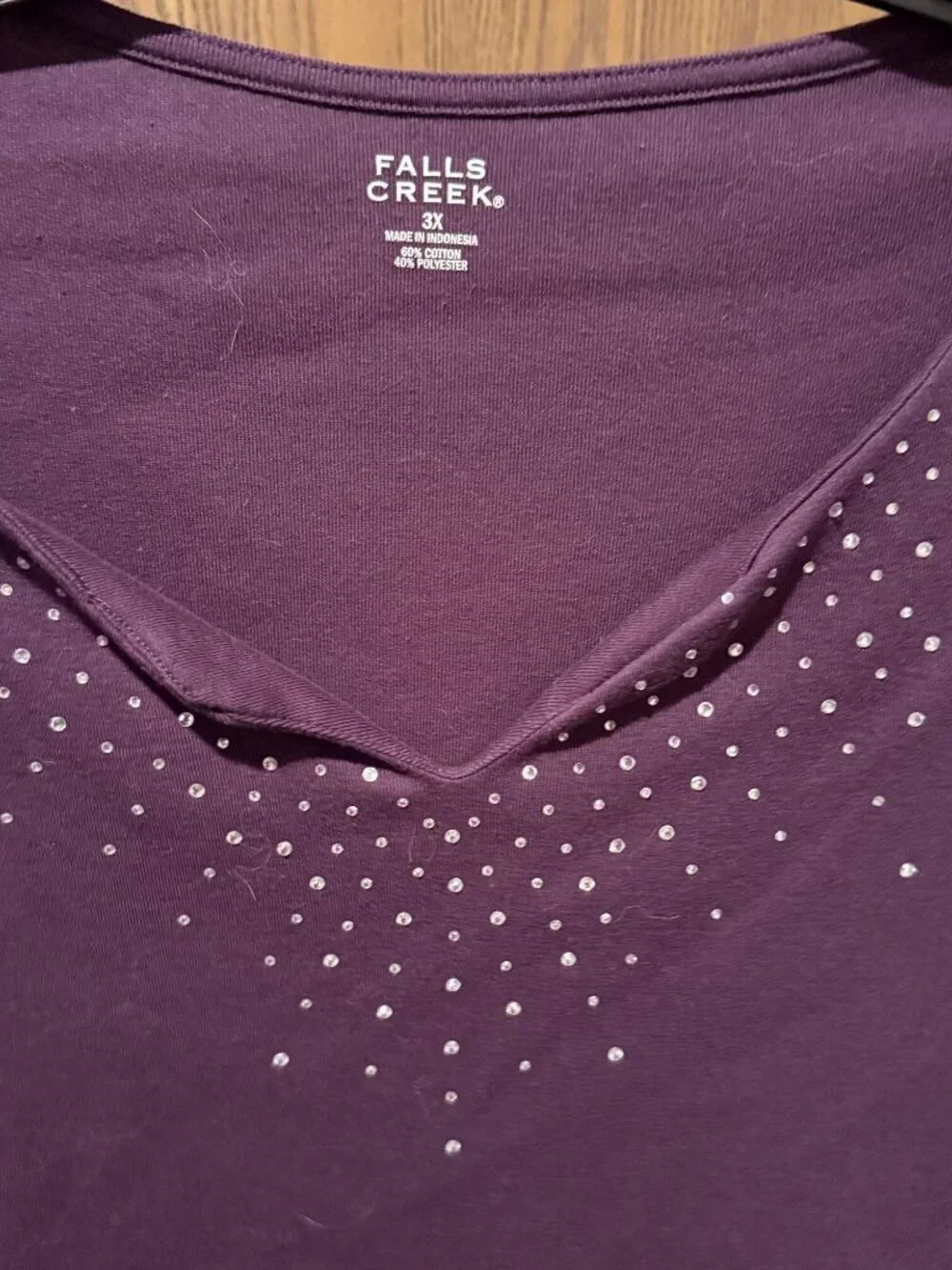 Falls Creek 3X Plum Rhinestone V-Neck Top